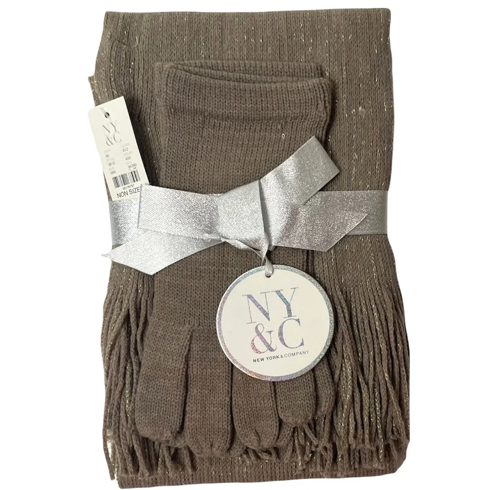 New York & Company Scarf & Gloves Knit Set